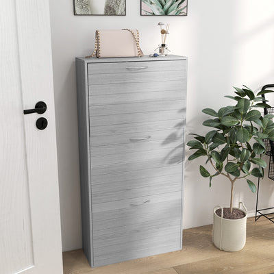 HOMCOM 12-Shoe Flip Drawer Storage Cabinet - Grey Wood-Effect 