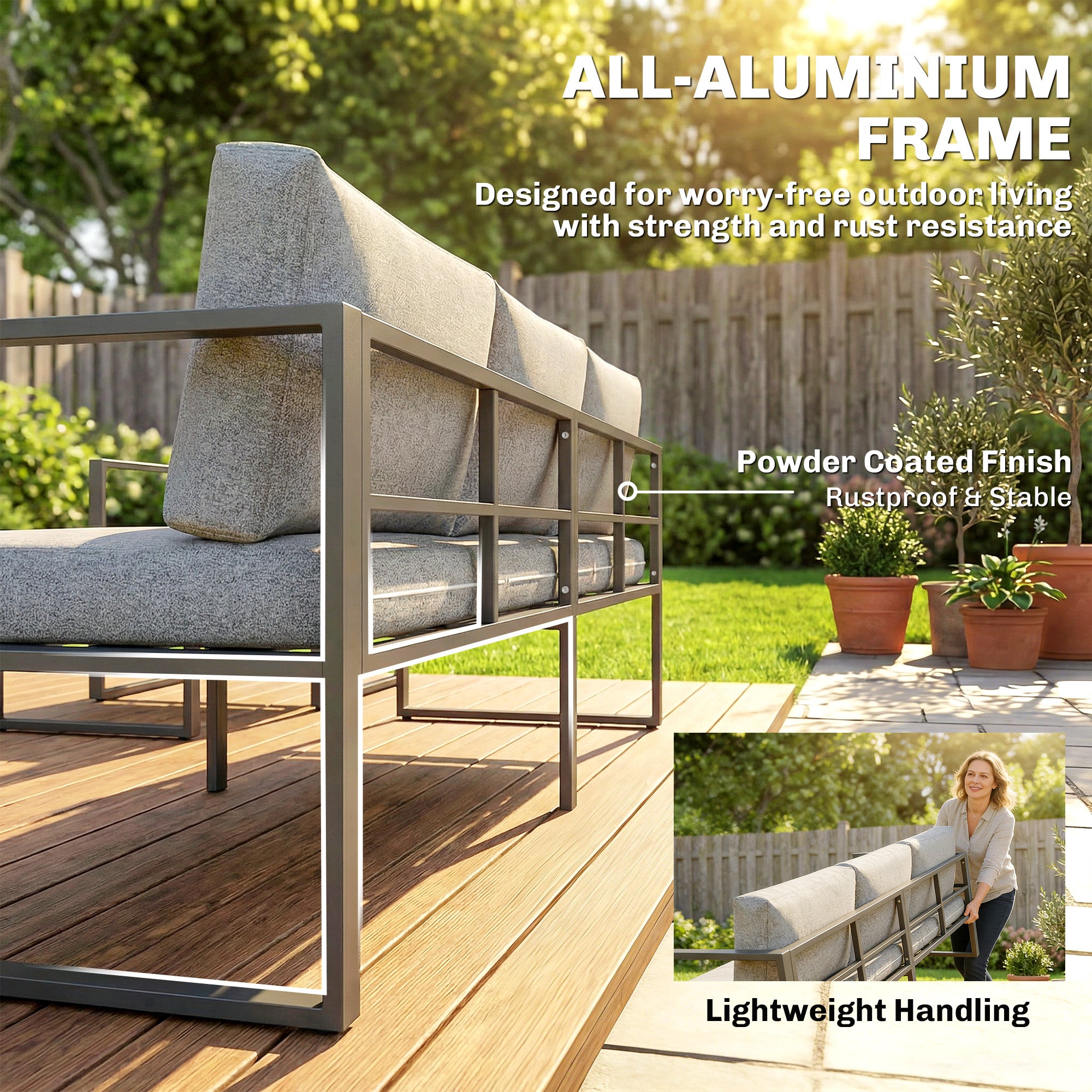 Outsunny 4 Piece Outdoor Garden Furniture Set, Patio Furniture with 3-Seater Sofa, Armchairs and Coffee Table 