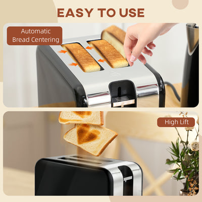 HOMCOM Retro Toaster and Kettle Set - Black 