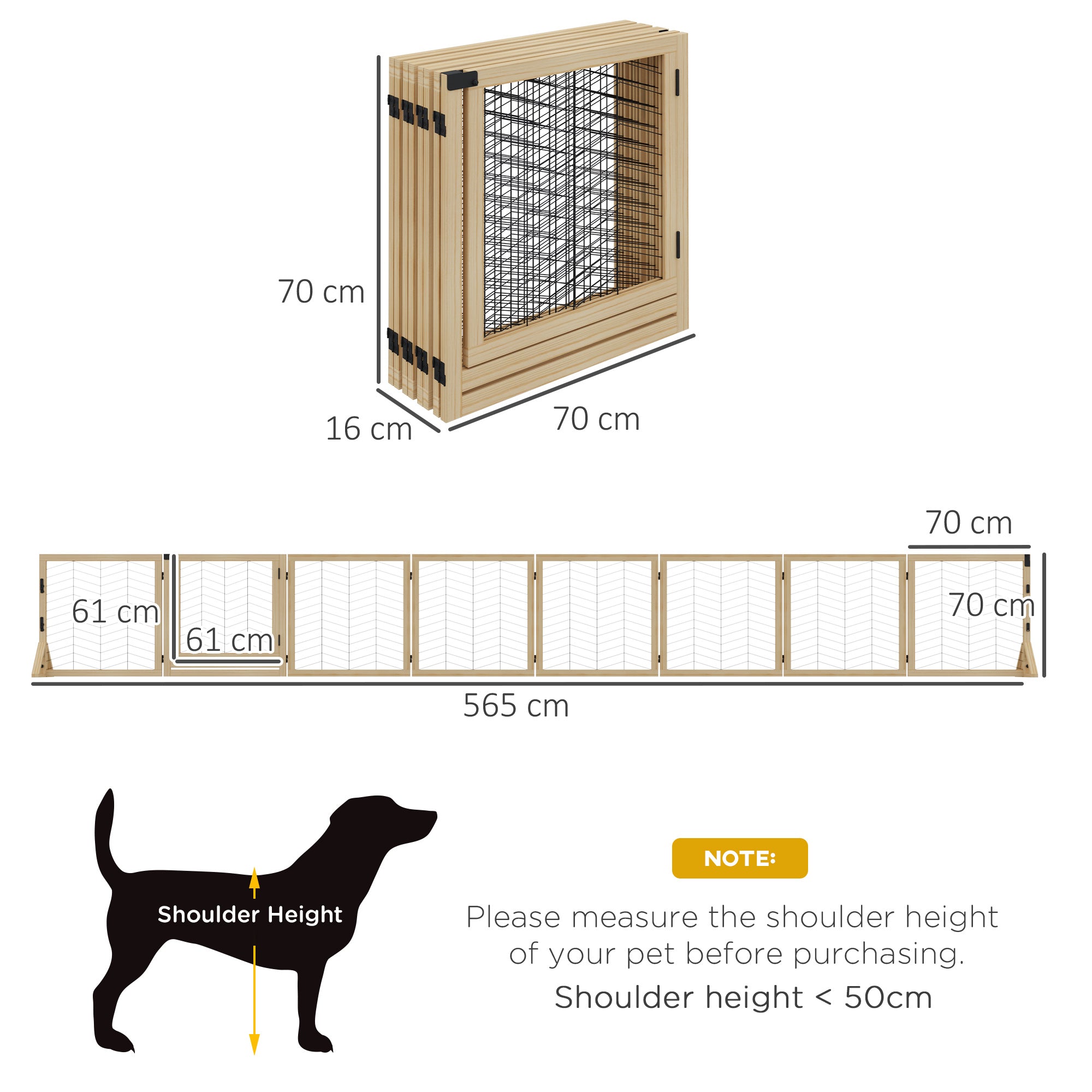 PawHut 8 Panels Foldable Pet Gate with Support Feet, for House, Doorway, Stairs, Small and Medium Dogs - Natural Wood 