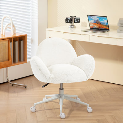 HOMCOM Makeup Vanity Chair, Cute Fluffy Desk Chair with Rolling Wheels for Bedroom Living Room, Cream White 