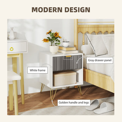 HOMCOM Bedside Table Modern Bedside Cabinet with Drawer and Open Compartment, 45 x 40 x 55, White 