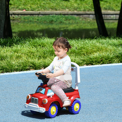 AIYAPLAY Ride On Fire Truck Foot to Floor Design with Under Seat Storage, Steering Wheel, Music, Light, for 1.5-3 Years, Red 