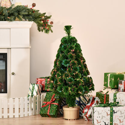 HOMCOM 3FT Prelit Artificial Christmas Tree Fiber Optic LED Light Holiday Home Xmas Decoration Table Decor with Multi-Color Lights, Green 
