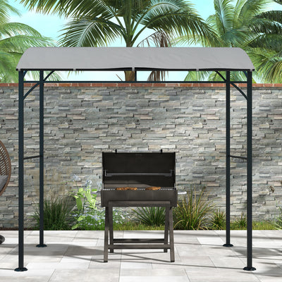 Outsunny 2.2 x 1.5 m BBQ Grill Gazebo Tent, Garden Grill with Metal Frame, Curved Canopy and 10 Hooks, Outdoor Sun Shade, Grey 