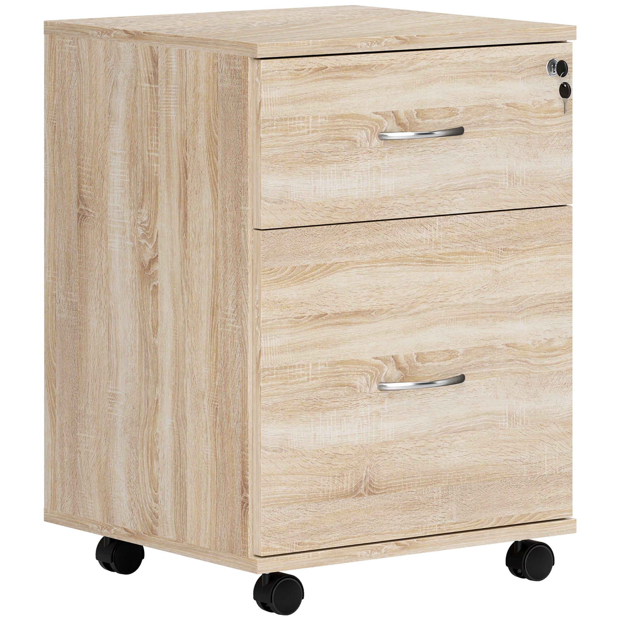 HOMCOM Two Drawer Lockable Filing Cabinet - Wood-Effect 