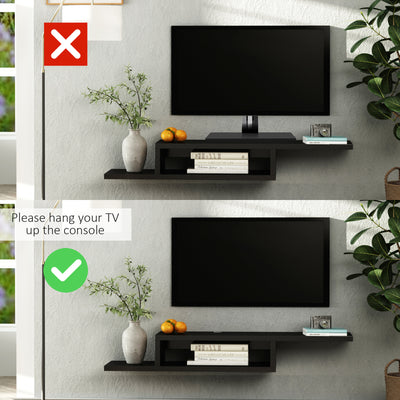 HOMCOM Floating TV Unit, Wall Mounted TV Stand with Open Shelf and 2 Cable Holes, Entertainment Unit for Living Room, Black 