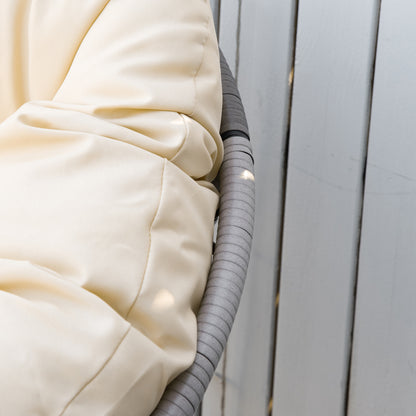 Outsunny 360° Swivel Rattan Moon Bowl Chair Round Lounge Garden Wicker Basket Seat with Padded Cushion Oversized for Outdoor Indoor, Beige 