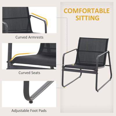 Outsunny 4 Piece Garden Furniture Set Outdoor Patio Sofa Set with Double Chair, Single Chairs and Glass Top Table for Terrace and Balcony, Black 