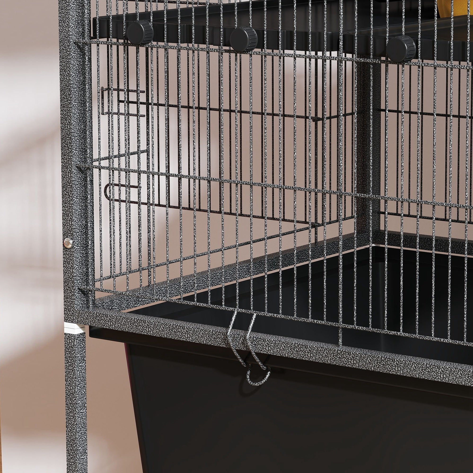 PawHut 5 Levels Rolling Small Animal Cage with Non Slip Ramps, Slide Out 16cm Deep Tray, 88 x 48 x 150.5cm, Dark Grey 