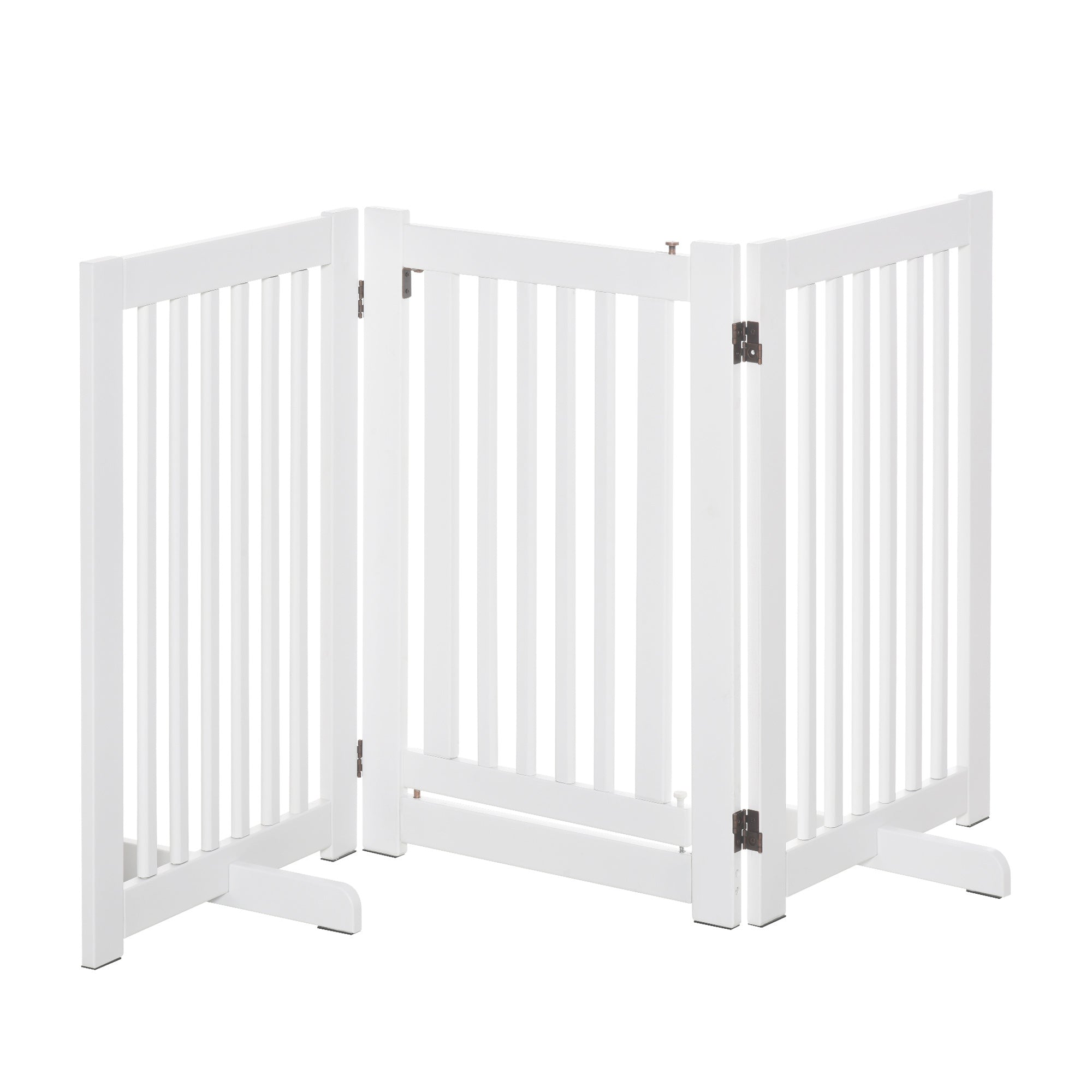 PawHutPet Gates MDF Freestanding Expandable Dog Gate Wood Doorway Pet Barrier Fence w/ Latched Door White 