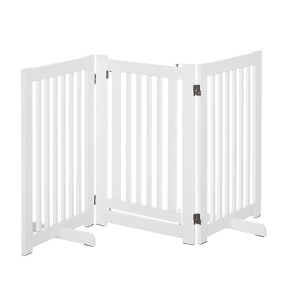 PawHutPet Gates MDF Freestanding Expandable Dog Gate Wood Doorway Pet Barrier Fence w/ Latched Door White 