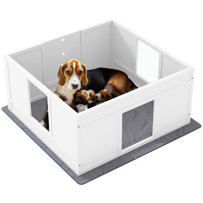 PawHut Whelping Box for Dogs with Whelping Pad, Adjustable Entrance, Non-slip Foot Pads, for Medium Dogs, 100 x 96cm 