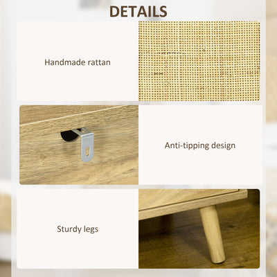 HOMCOM Bedside Table with Rattan Element, Side End Table with Shelf and Cupboard, 39cmx35cmx60cm, Natural 