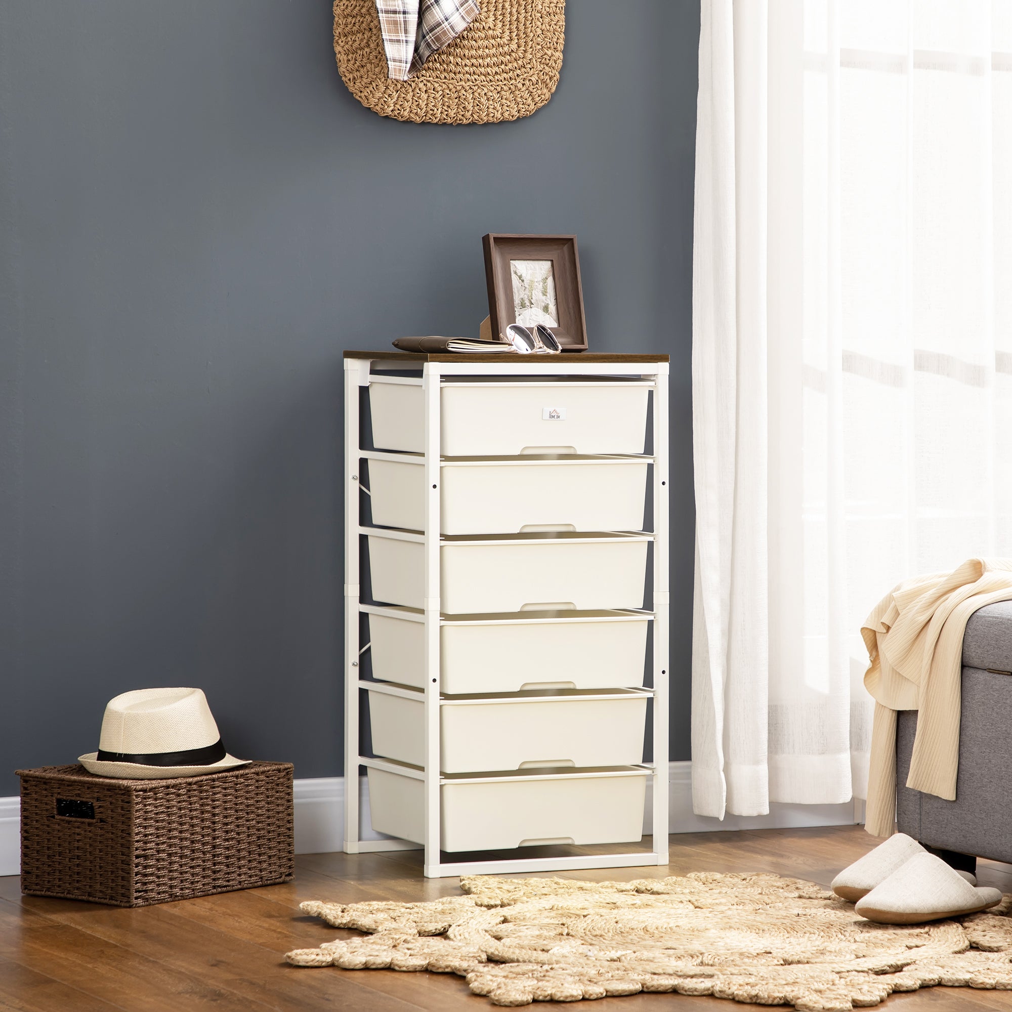HOMCOM Bedroom Chest of Drawers, 6-Drawer Dresser, Tall Storage Drawer Unit with Steel Frame for Living Room, White 