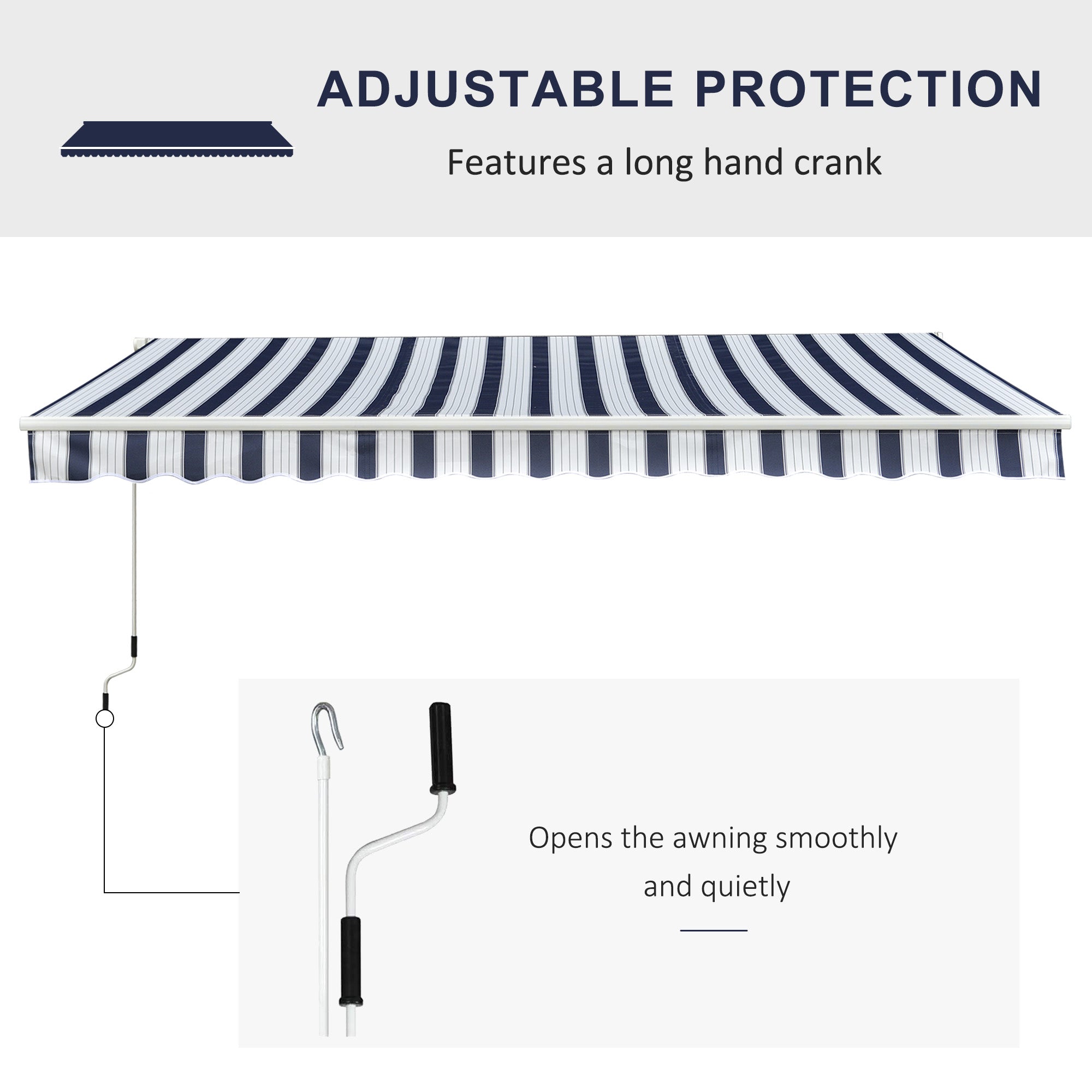 Outsunny Manual Retractable Awning, 3x2.5 m-Blue/White Stripes