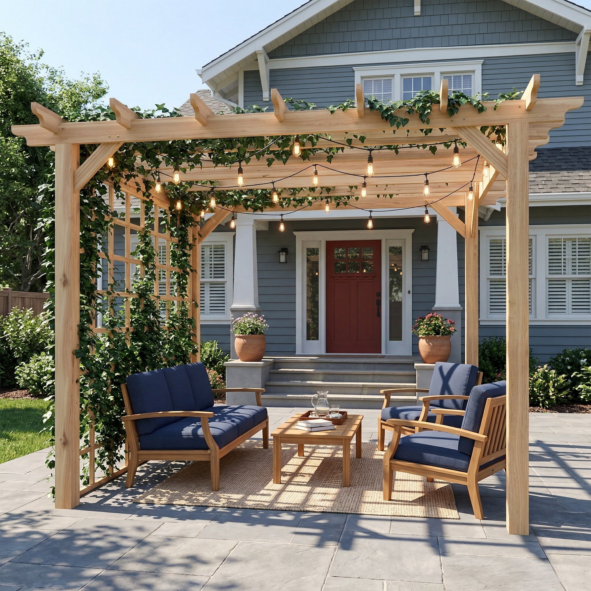 Outsunny 3 x 3 m Wooden Pergola Kit, Garden Pergola Gazebo Arch with Trellis for Climbing Vines, Flowers, Nature Wood Finish 