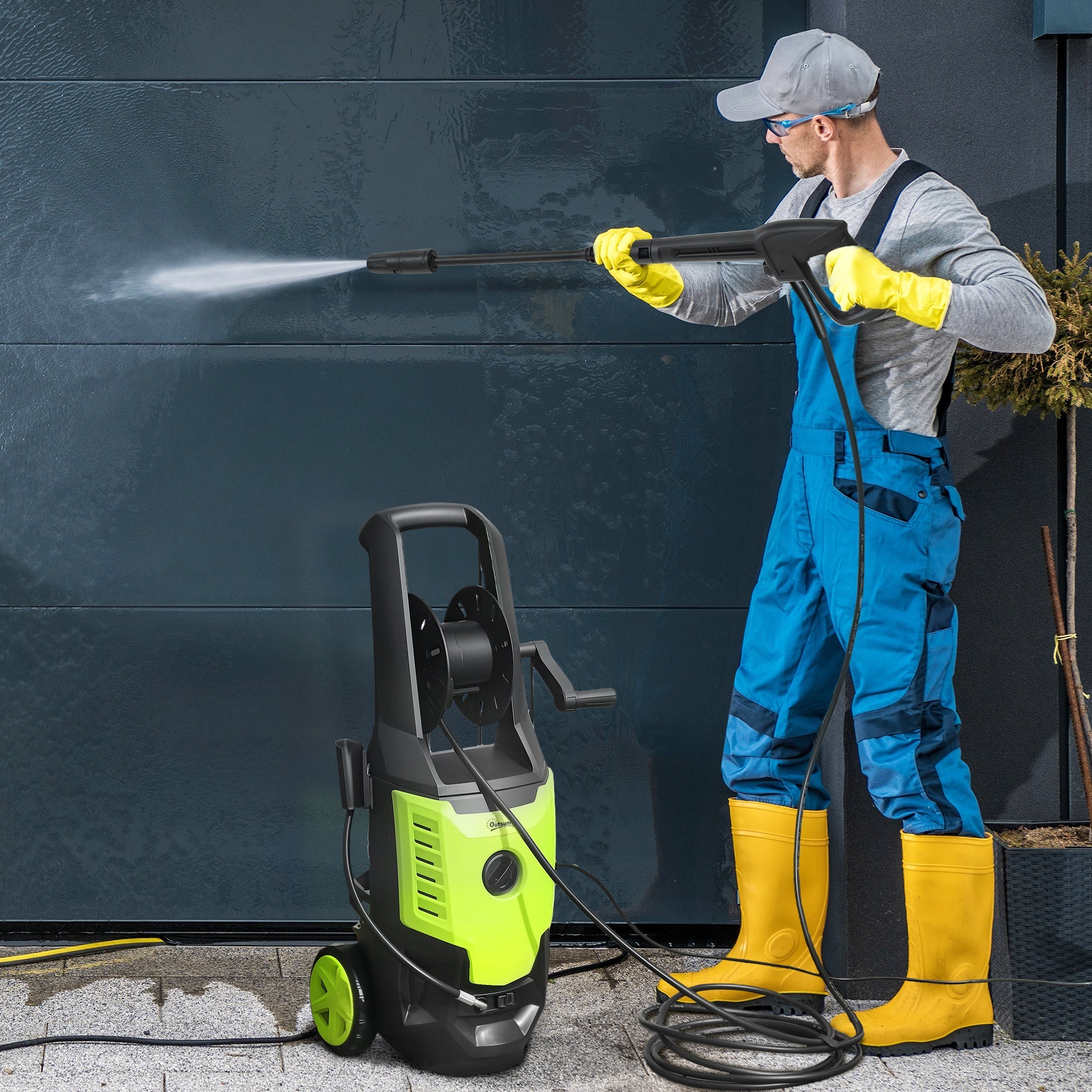 Outsunny 2200W High Pressure Washer, 170 Bar Pressure, 420 L/h Flow, Portable Electric Power Washer Jet Wash Cleaner with Adjustable Nozzle 6M Hose and Hose Reel for Home Patio Car Driveway 