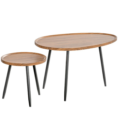 HOMCOM Nesting Coffee Table Set of 2, 80cm Modern Stacking End Side Table with Metal Legs for Living Room Bedroom Office, Chestnut Wood Effect 