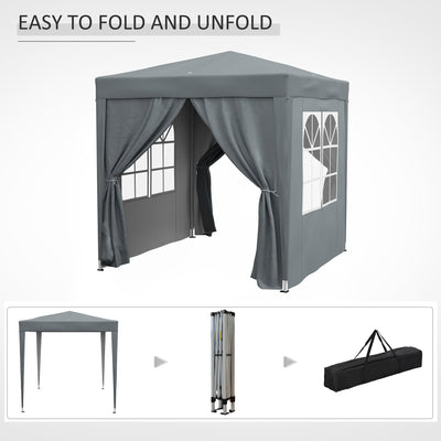 Outsunny Garden Pop Up Gazebo Marquee Party Tent Canopy with free Carrying Case, Removable 2 Walls, 2 Windows, 2m x 2m, Grey 