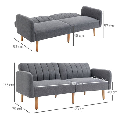 HOMCOM 3 Seater Sofa Bed, Convertible Linen Fabric Sofa Couch, Click Clack Sofabed with Adjustable Split Backrest for Living Room, Bedroom, Guest Room, Grey 