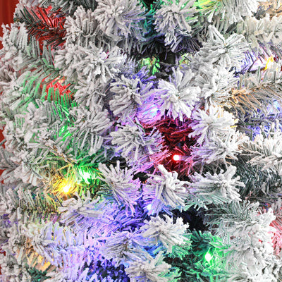 HOMCOM 7ft Snowy Artificial Christmas Tree, with Lights, Decorations and Pine Cones 