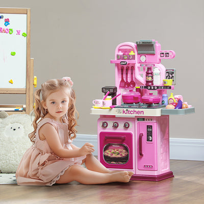 AIYAPLAY Kids Kitchen with 33 Pieces, Lights, Sounds, Storage, for Ages 3-6 Years, Pink 