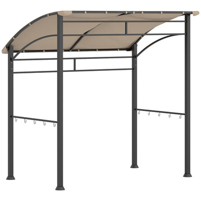 Outsunny 2.2 x 1.5 m BBQ Grill Gazebo Tent, Garden Grill with Metal Frame, Curved Canopy and 10 Hooks, Outdoor Sun Shade, Khaki 