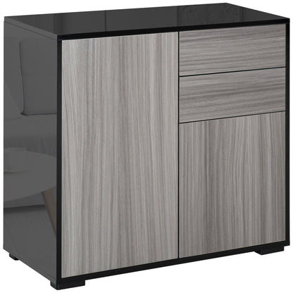 HOMCOM High Gloss Frame Sideboard, Push-Open Design with 2 Drawer for Living Room, Bedroom, 74H x 79W x 36Dcm, Light Grey and Black 