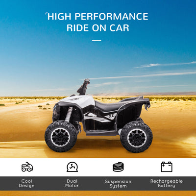 HOMCOM 12V Ride-On Quad Bike w/ Music, Horn, for Ages 3-5 Years - White 