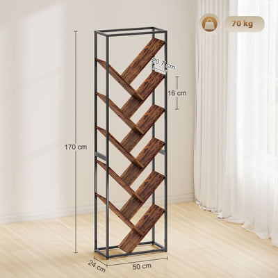 HOMCOM 10 Shelf Industrial-Style Bookshelf - Black/Brown 