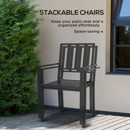 Outsunny Set of Two Minimal Metal Garden Chairs - Black 
