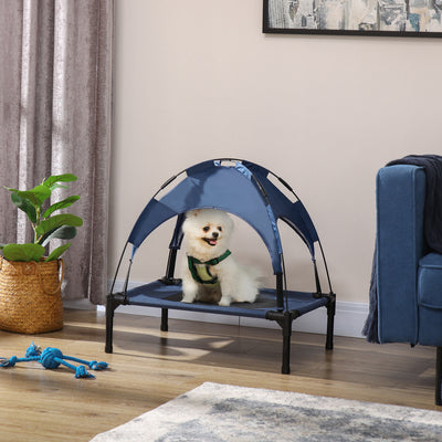 PawHut Raised Dog Bed Waterproof Elevated Pet Cot with Breathable Mesh UV Protection Canopy Blue, for Small Dogs, 61 x 46 x 62cm 