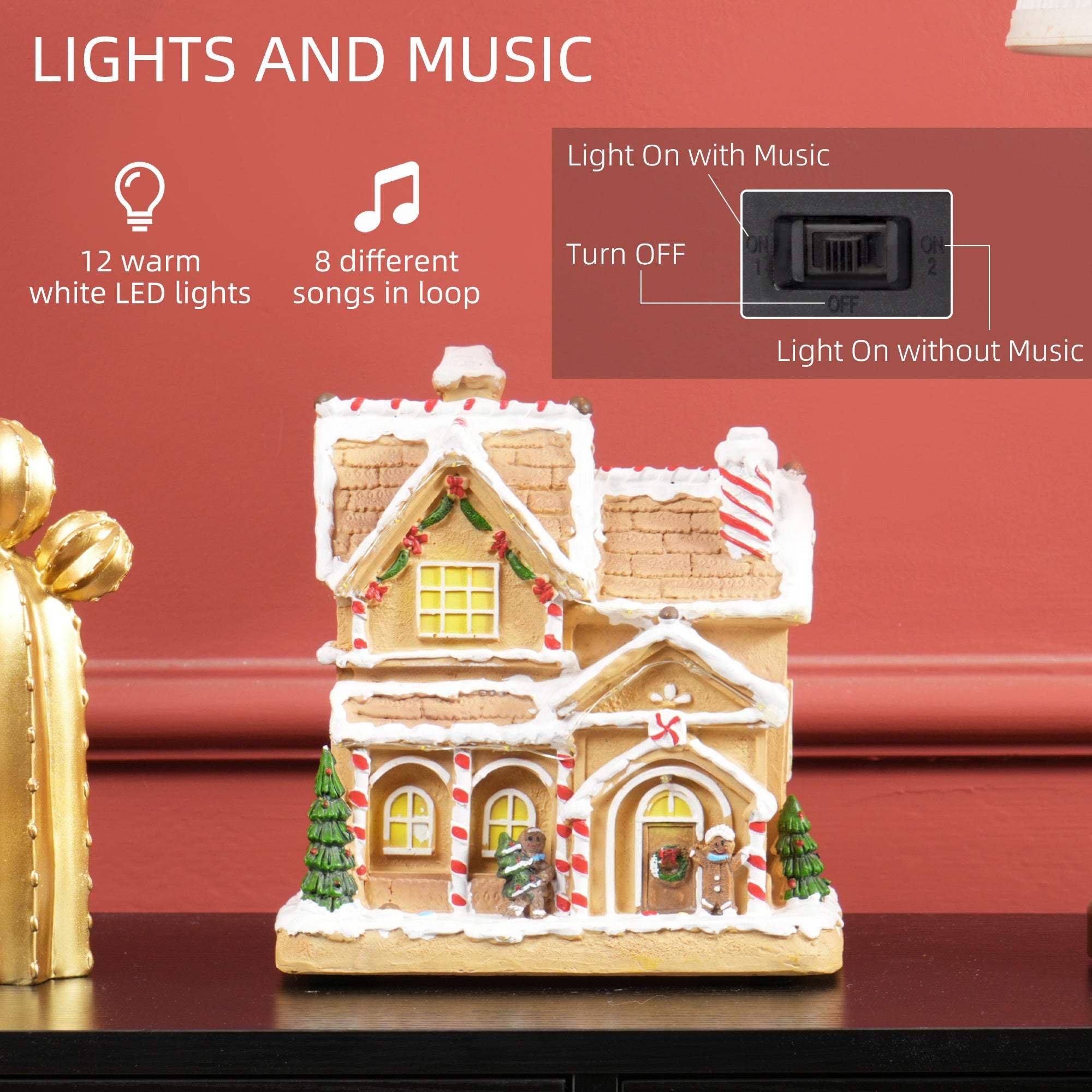 HOMCOM Gingerbread House Light & Music Christmas Decoration 