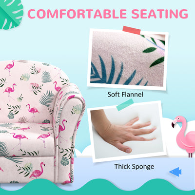 AIYAPLAY Kids Armchair with Flamingo Design, Wooden Frame, for Bedroom, Playroom, Kids Room - Pink 