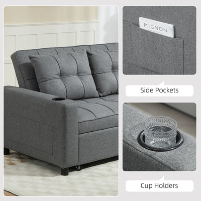 HOMCOM Two-Seater Pull-Out Sofa Bed - Charcoal Grey 