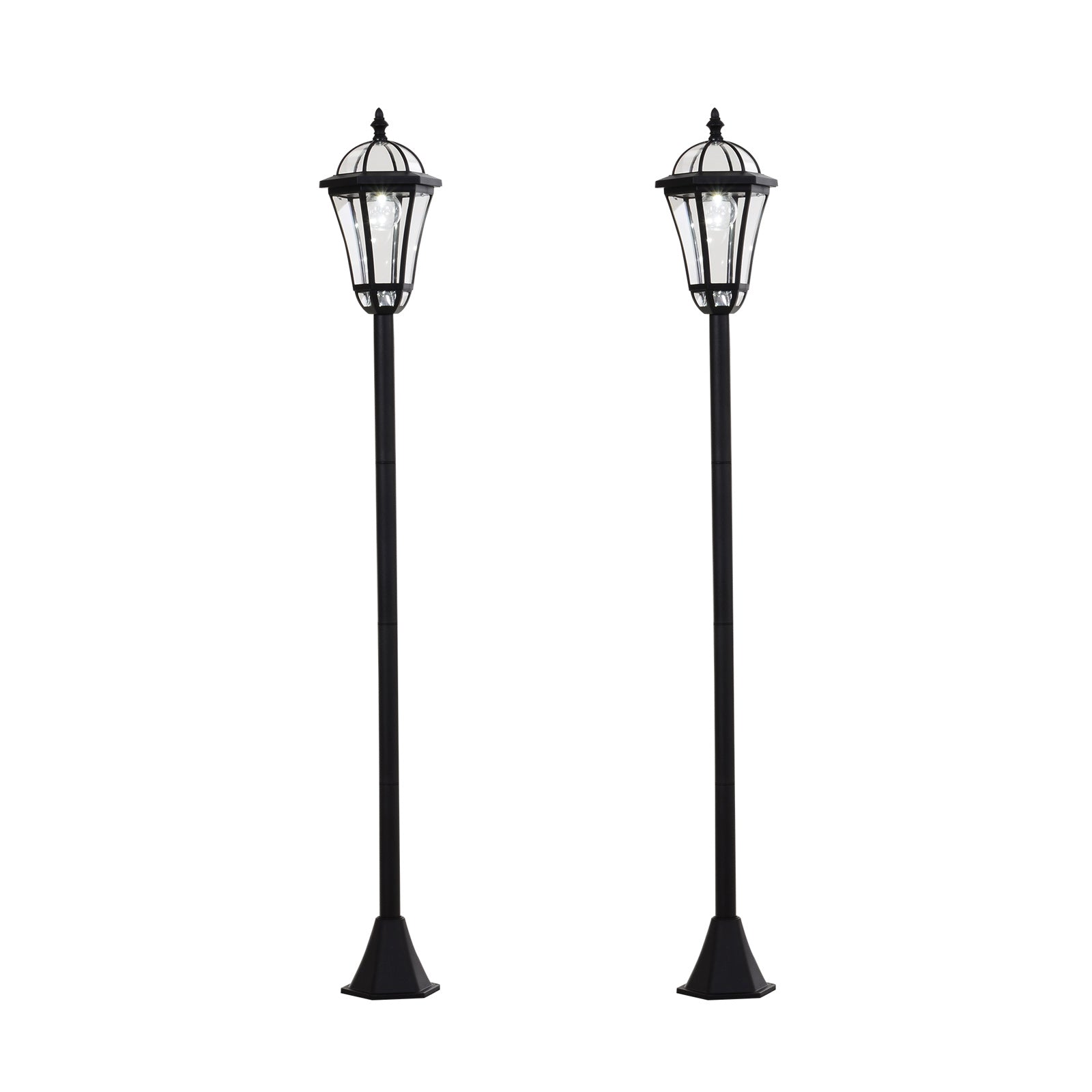 Outsunny 2 PCS LED Garden Lights Lamp Post Solar Powered Lantern Patio Pathway Walkway Outdoor Water-Resist Auto Switch 6 Hours Black 