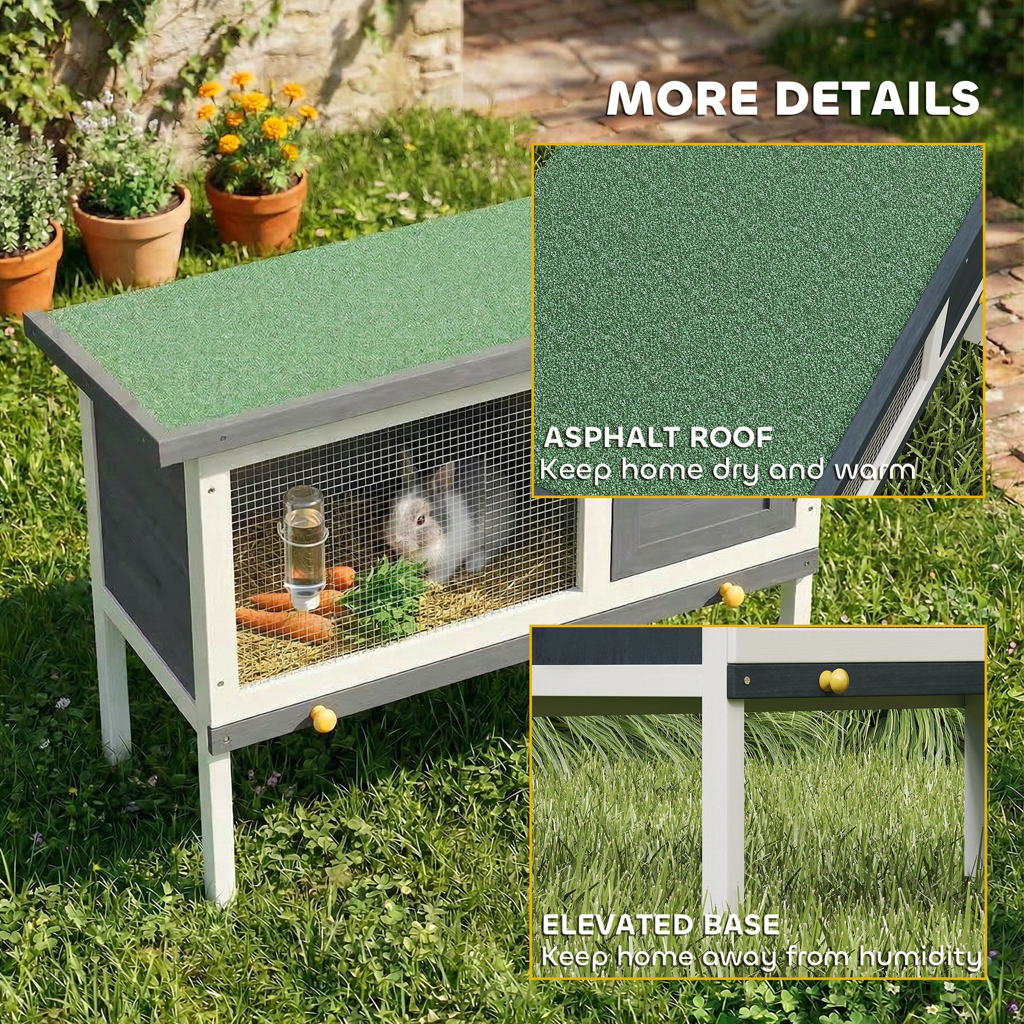 PawHut Wooden Rabbit Hutch, Guinea Pig Hutch with Asphalt Roof, Outdoor Elevated Bunny House for Rabbits, Chinchillas 