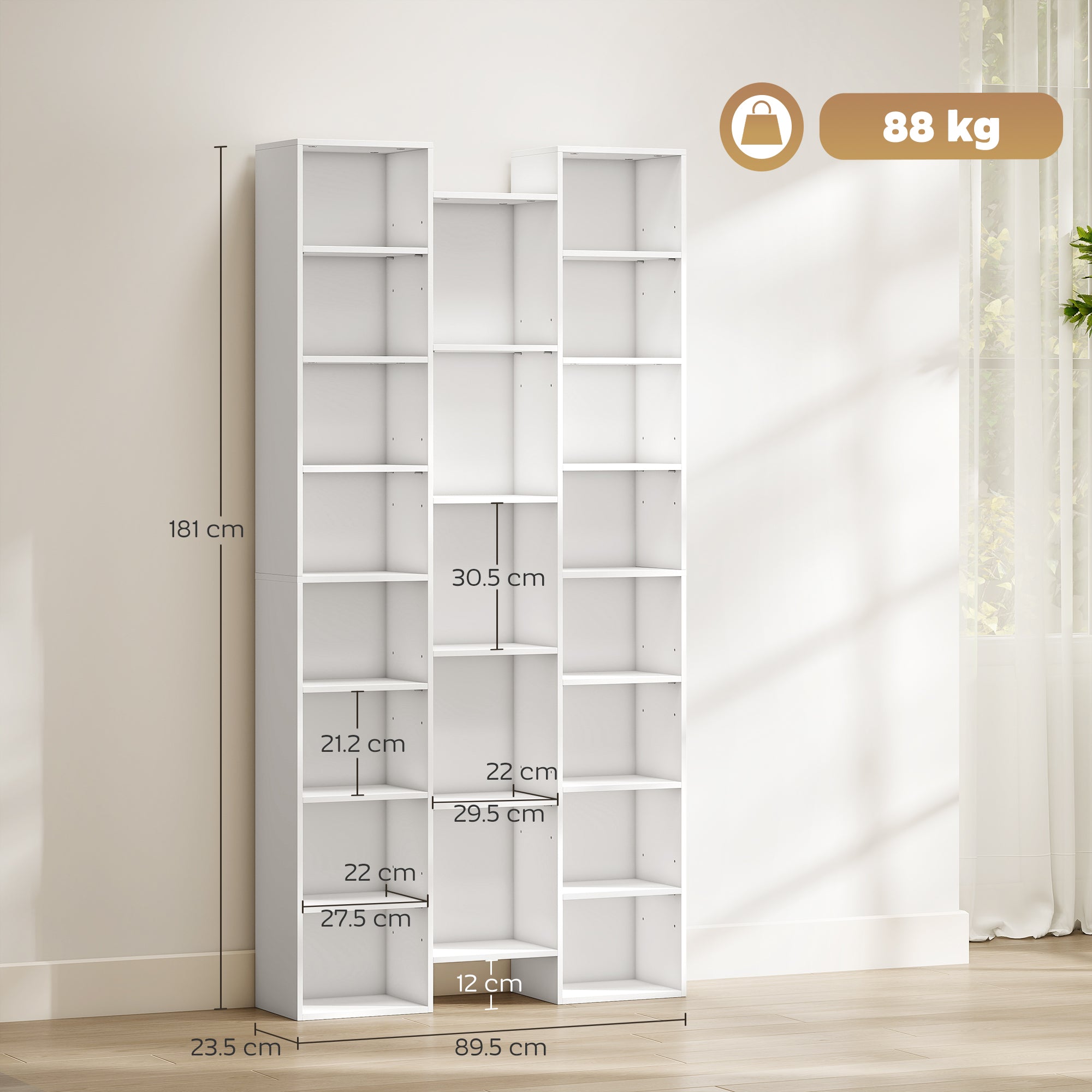 HOMCOM 21-Compartment Bookshelf - White 