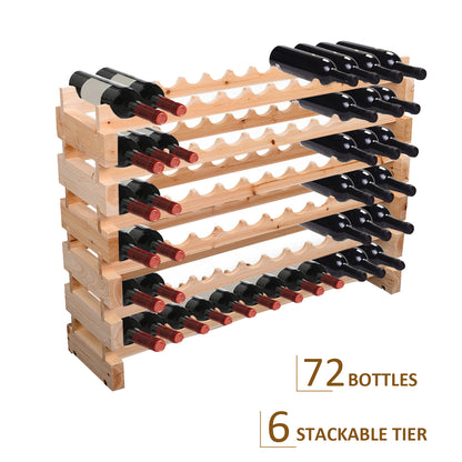 HOMCOM Six-Tier, 72 Bottle Wooden Wine Rack - Natural 