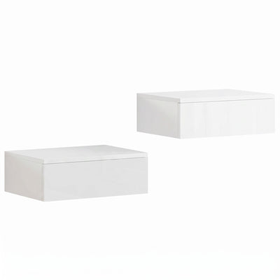 HOMCOM Floating Bedside Table Set of 2, Wall-Mounted Nightstand with High Gloss Finish & Storage Drawer, White