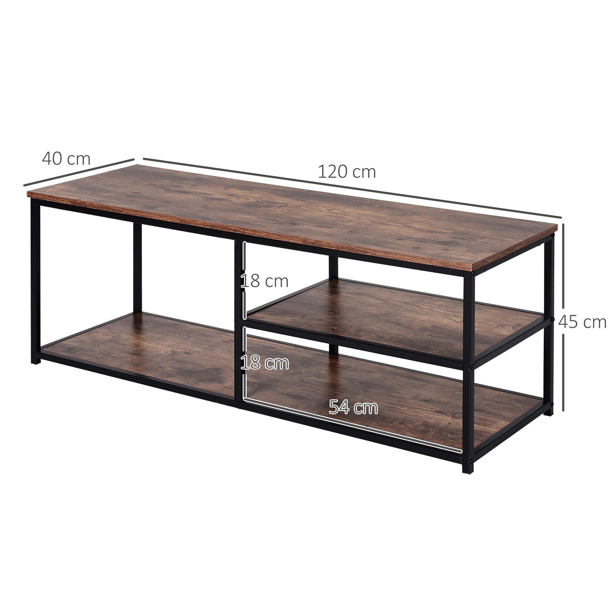 HOMCOM TV Unit for 55 inch TVs, Industrial TV Table with 2 Storage Shelves and Metal Frame, Entertainment Unit For living Room, Rustic Brown 
