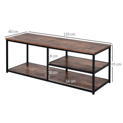 HOMCOM TV Unit for 55 inch TVs, Industrial TV Table with 2 Storage Shelves and Metal Frame, Entertainment Unit For living Room, Rustic Brown 