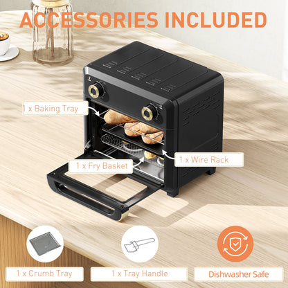 HOMCOM 10L Air Fryer Oven, Mini Oven, Oil Free Cooking, Grill, Roast, Bake, with Adjustable Temperature, Timer, Dishwasher Safe, 1000W, Black 