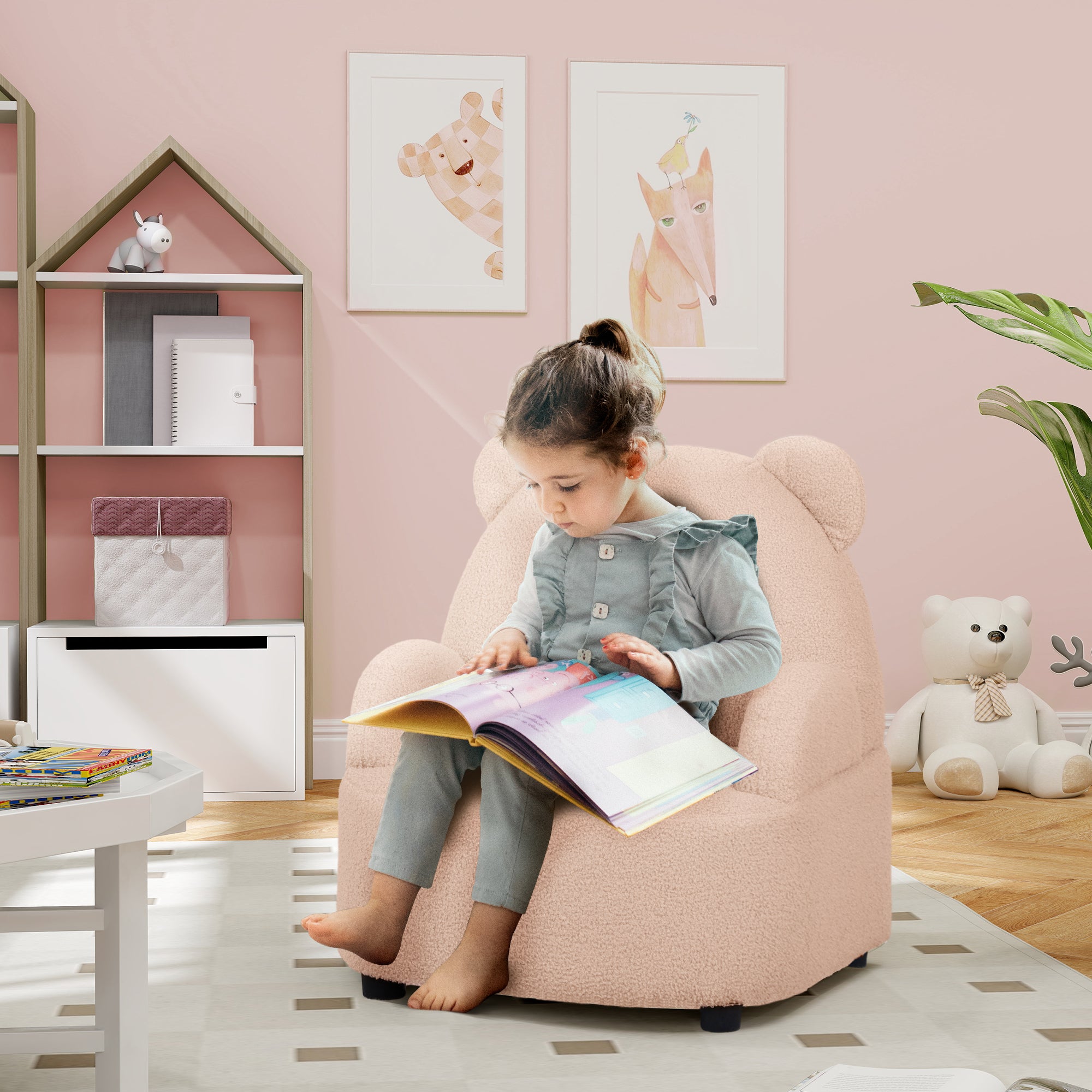 AIYAPLAY Kids Armchair, Bear Shaped Toddler Chair for Bedroom Playroom Living Room, Aged 18 Months to 3 Years - Pink 