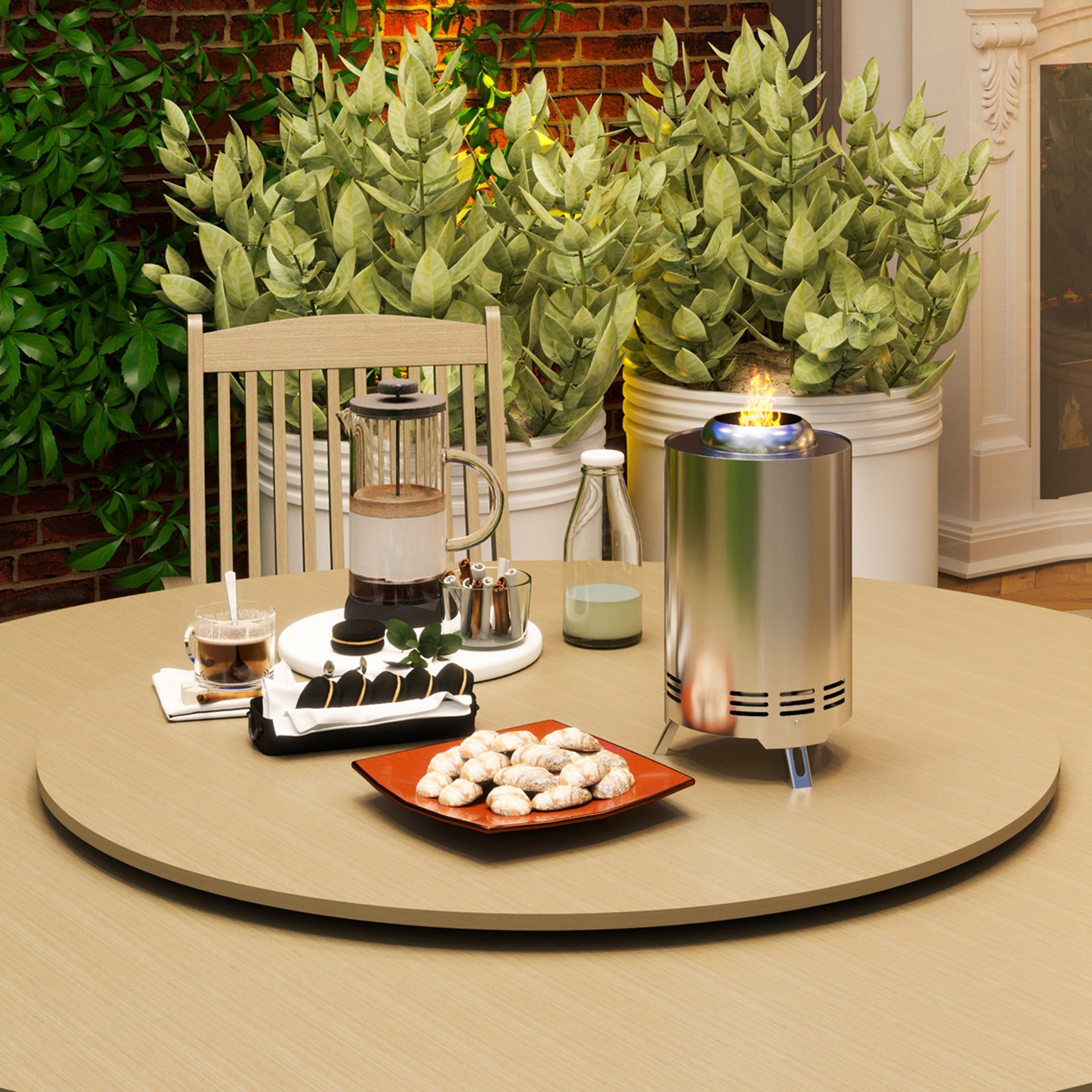 Outsunny Smokeless Fire Pit, 16 x 16 cm Stainless Steel Portable Wood Burning Firepit with Poker, Wood or Pellet Fuelled Tabletop Fire Pit for Garden Camping Bonfire Party, Silver Tone 