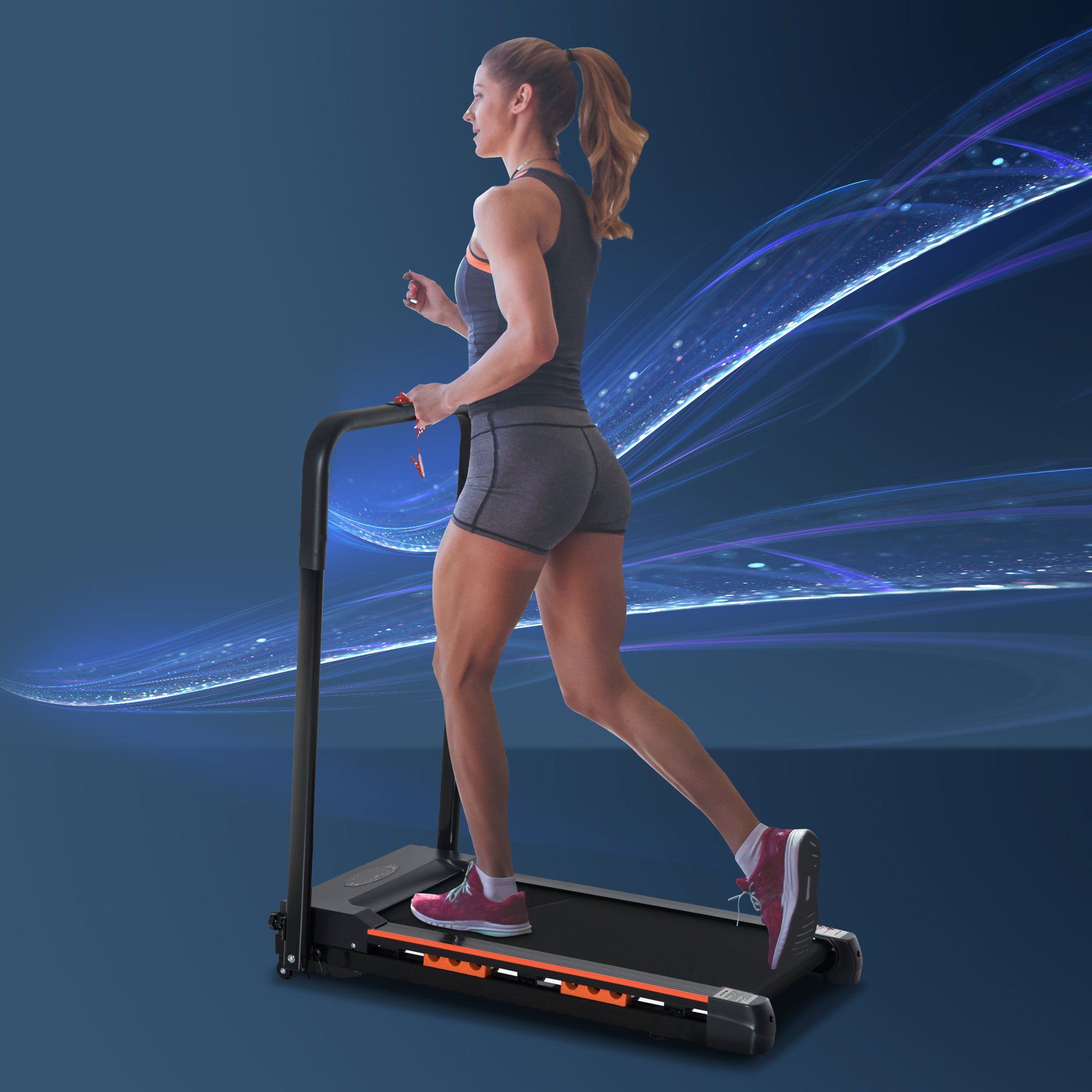 HOMCOM Steel Folding Motorized Home Treadmill w/ LCD Monitor Black 