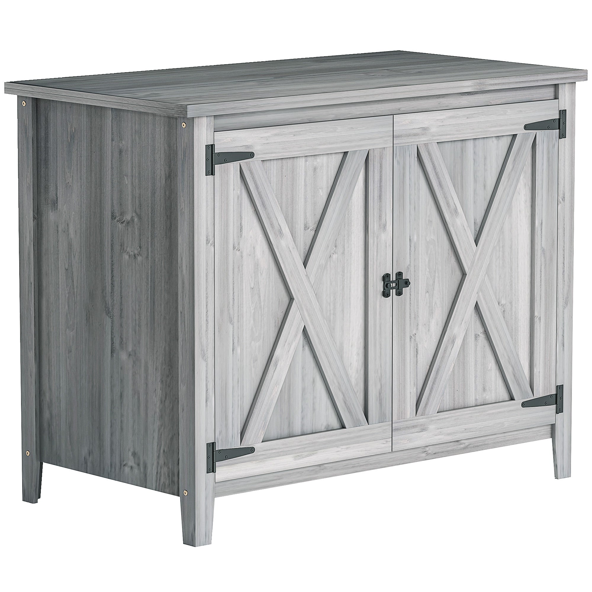 Outsunny Wooden Garden Shed, Outdoor Fir Wood Storage Shed with Shelf and Double Doors, Light Grey 