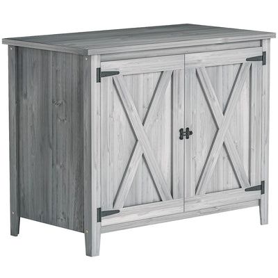 Outsunny Wooden Garden Shed, Outdoor Fir Wood Storage Shed with Shelf and Double Doors, Light Grey 