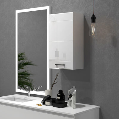 kleankin Bathroom Wall Cabinet, High Gloss Bathroom Storage Cabinet with Soft-Close Door, 3 Shelves, Adjustable Shelf, White